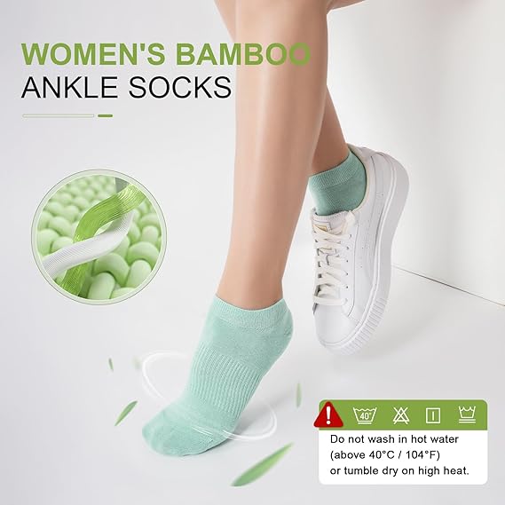Thin Ankle Socks for Women, 5 Pairs Bamboo Rayon Low Cut Breathable Seamless Lightweight Pastal Colors Soft Socks