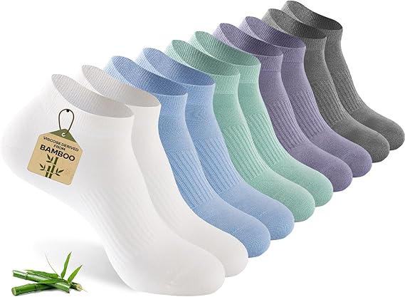Thin Ankle Socks for Women, 5 Pairs Bamboo Rayon Low Cut Breathable Seamless Lightweight Pastal Colors Soft Socks